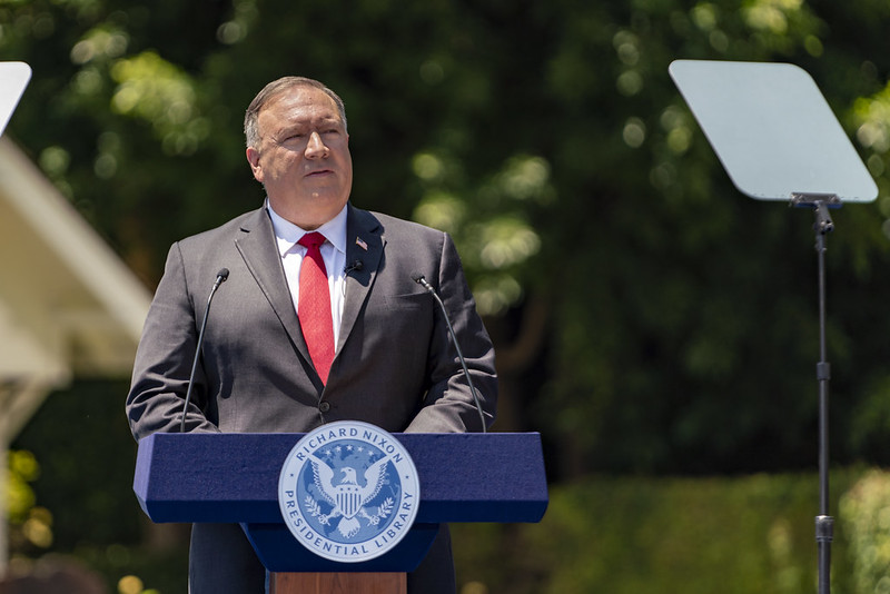 US Secretary of State Pompeo addressing at the Nixon Presidential Library in California (from Mr. Pompeo's Twitter posts)