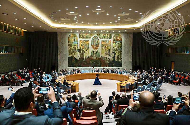 2月25日、ロシアによるウクライナ侵攻非難決議の表決を行う国連安保理（UN photo）